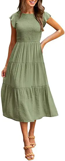 Gathered Layered Short Sleeve Swing Dress