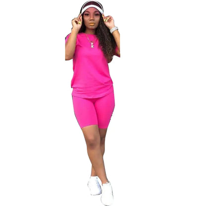 Round Neck Short Sleeve Slim Fit Sports Set (2 Pieces)