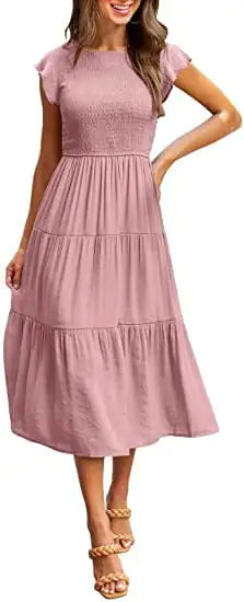 Gathered Layered Short Sleeve Swing Dress