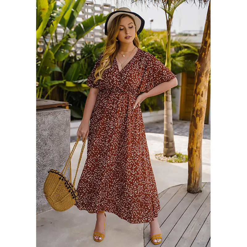 V-neck Slim Waist Chiffon Maxi Skirt