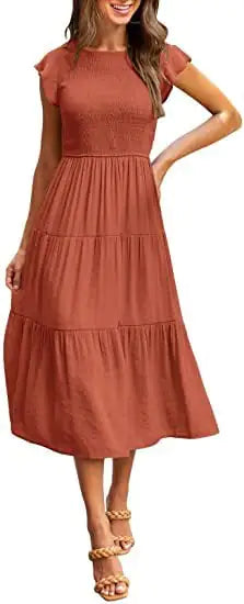 Gathered Layered Short Sleeve Swing Dress