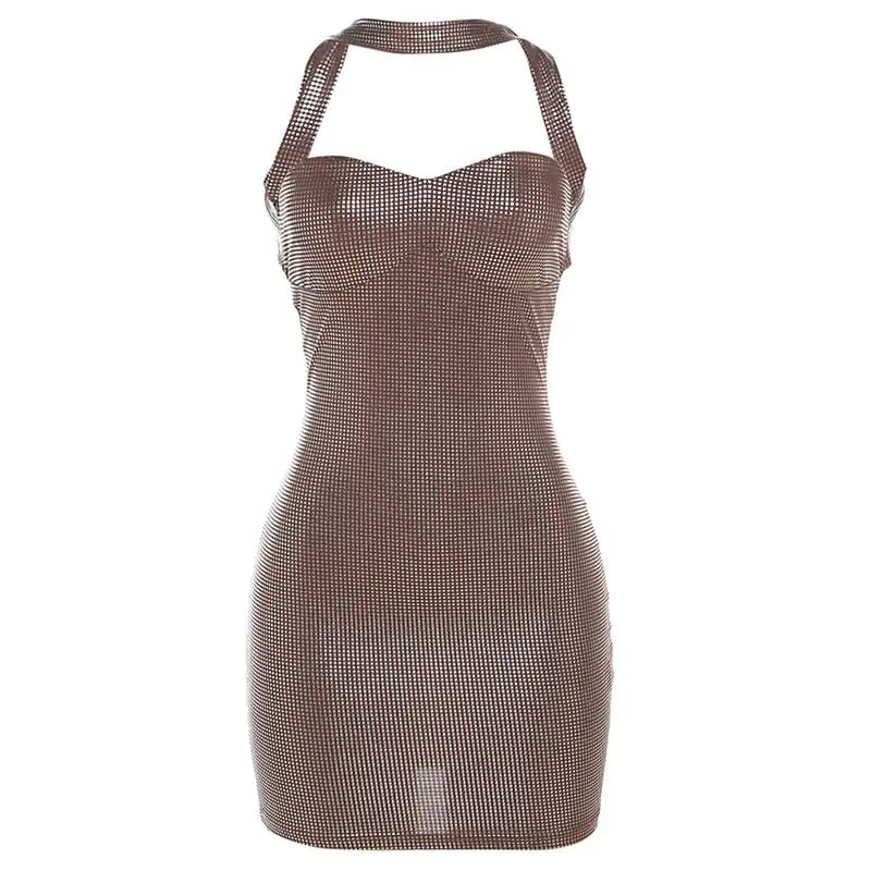 Rhinestone Off-Shoulder Halter Sheath Dress