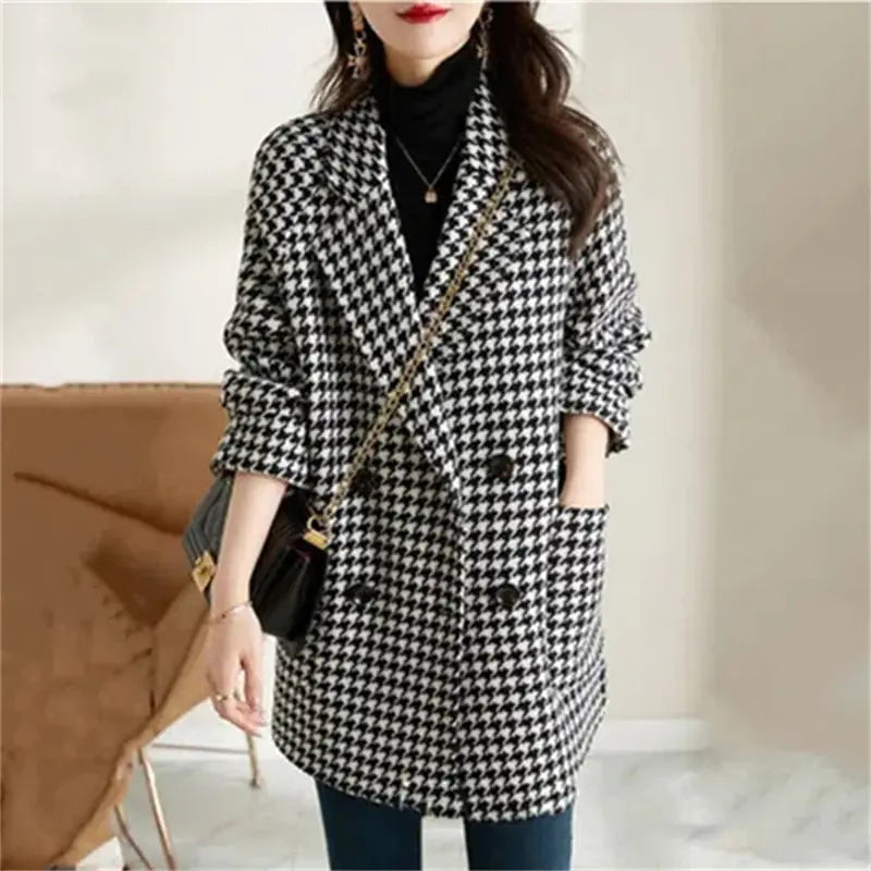 High-End Wool Mid-Length Suit Sweater Jacket for Women