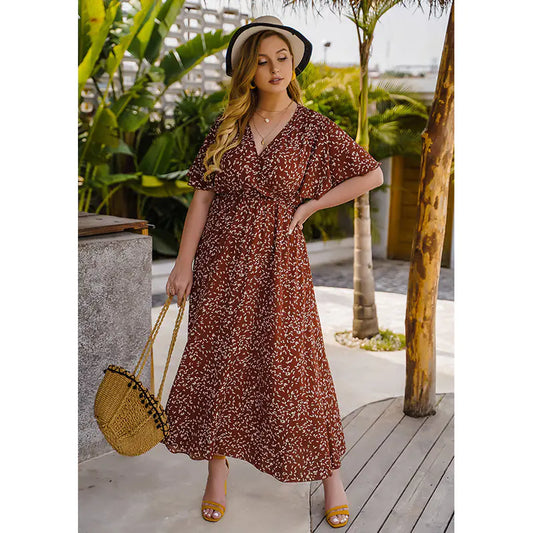 V-neck Slim Waist Chiffon Maxi Skirt