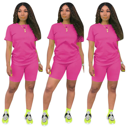 Round Neck Short Sleeve Slim Fit Sports Set (2 Pieces)