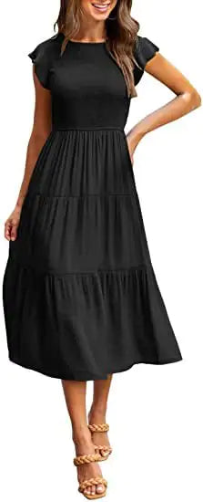 Gathered Layered Short Sleeve Swing Dress