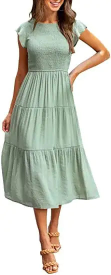 Gathered Layered Short Sleeve Swing Dress