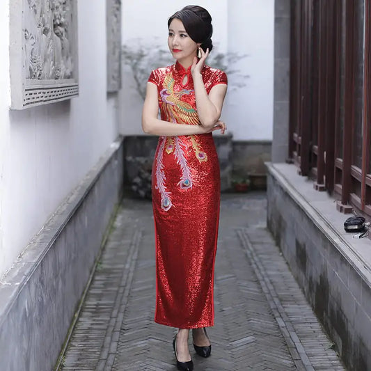 Ethnic Style Red Cheongsam Dress for Weddings (Long/Short)