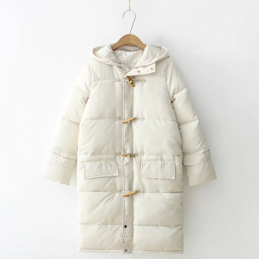 Women's Long Thick Winter Coat with Horn Button