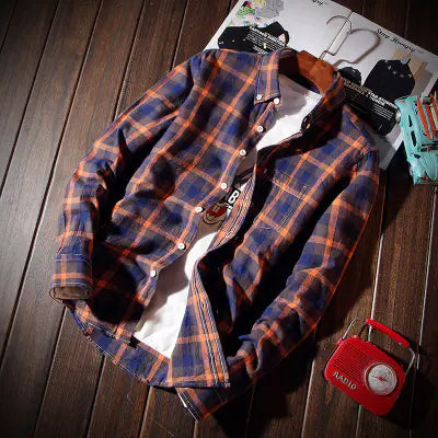 Korean Style Autumn Plaid Shirt for Men (Slim Fit)