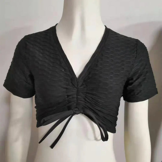 Women's Drawstring Short Sleeve Yoga Set 2019 Trend