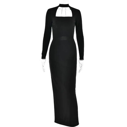 Backless Rhinestone Long Sleeve Slit Dress