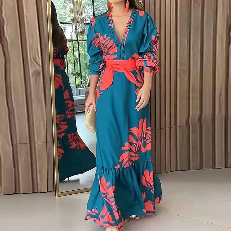 Bohemian Style Printed Long Sleeve Dress