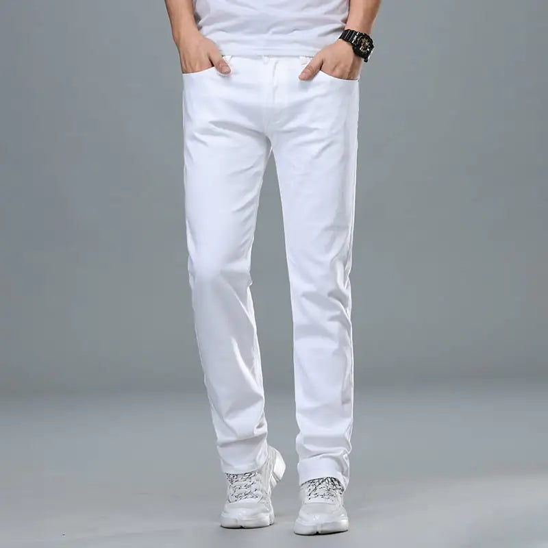 Men's Business Straight-Leg Stretch White Jeans