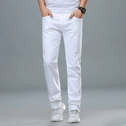 Men's Business Straight-Leg Stretch White Jeans