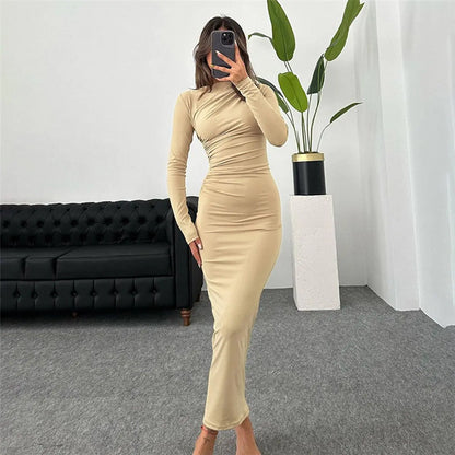 Slim-fit High-grade Pure Color Long Sheath Dress