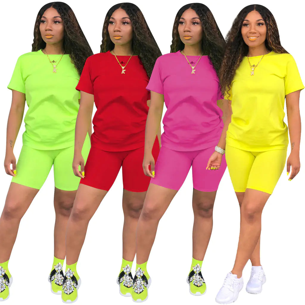 Round Neck Short Sleeve Slim Fit Sports Set (2 Pieces)
