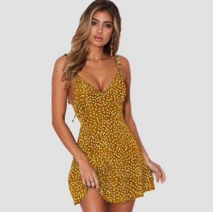 Bohemian Mini Dress with Heart Print and Cutouts