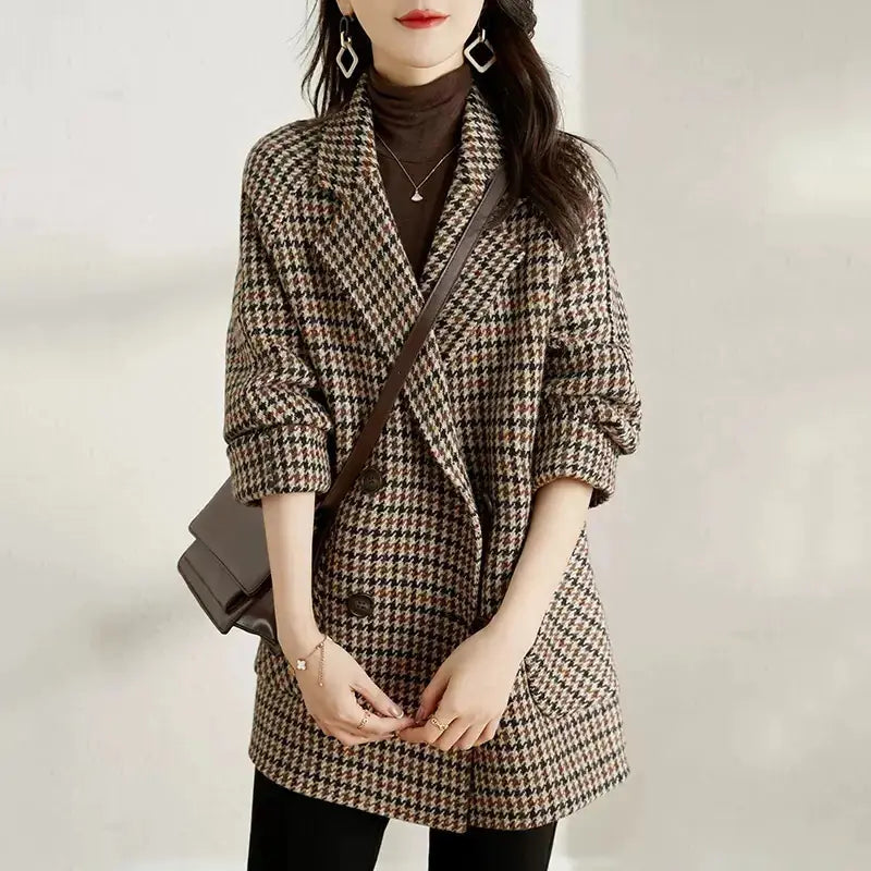 High-End Wool Mid-Length Suit Sweater Jacket for Women