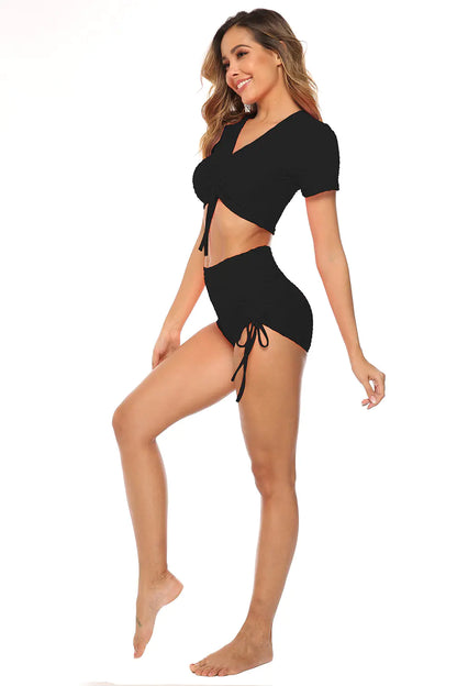 Women's Drawstring Short Sleeve Yoga Set 2019 Trend