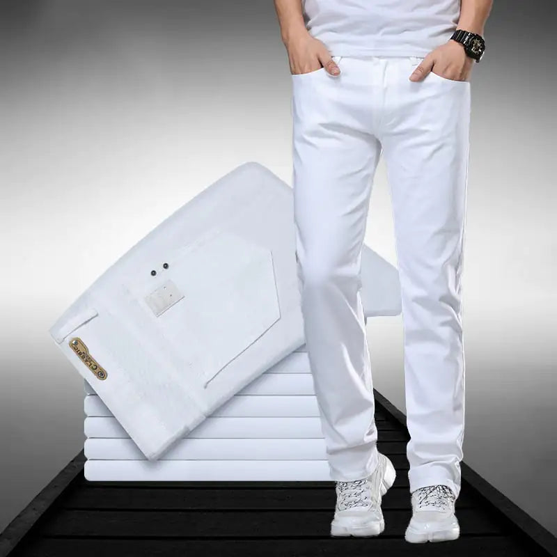Men's Business Straight-Leg Stretch White Jeans