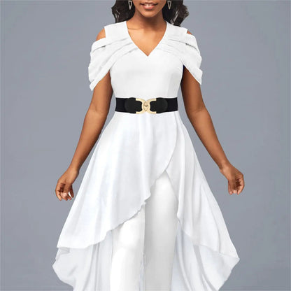 Off-the-Shoulder Slim-Fit Irregular Hem Jumpsuit