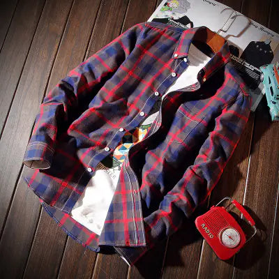Korean Style Autumn Plaid Shirt for Men (Slim Fit)
