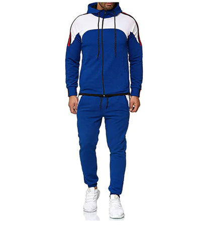 Men's Casual Sports Set with Color Block Hoodie
