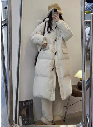 Women's Long Thick Winter Coat with Horn Button