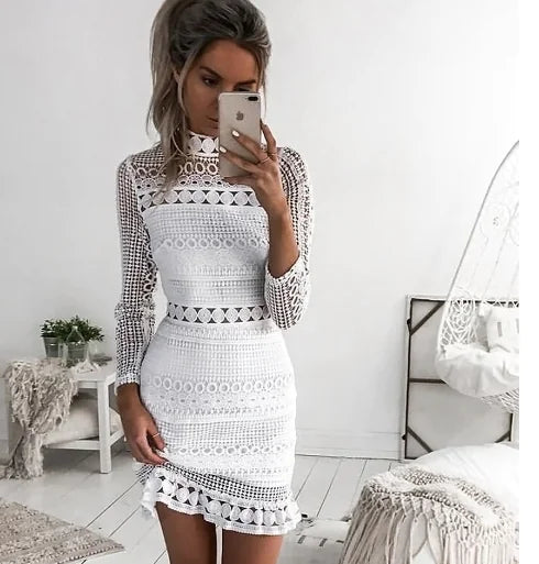 Lace Dress with Long Sleeves and Lace Panels
