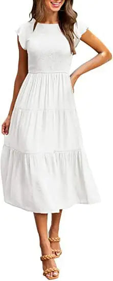 Gathered Layered Short Sleeve Swing Dress