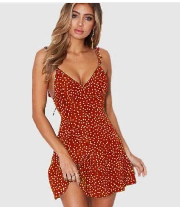 Bohemian Mini Dress with Heart Print and Cutouts