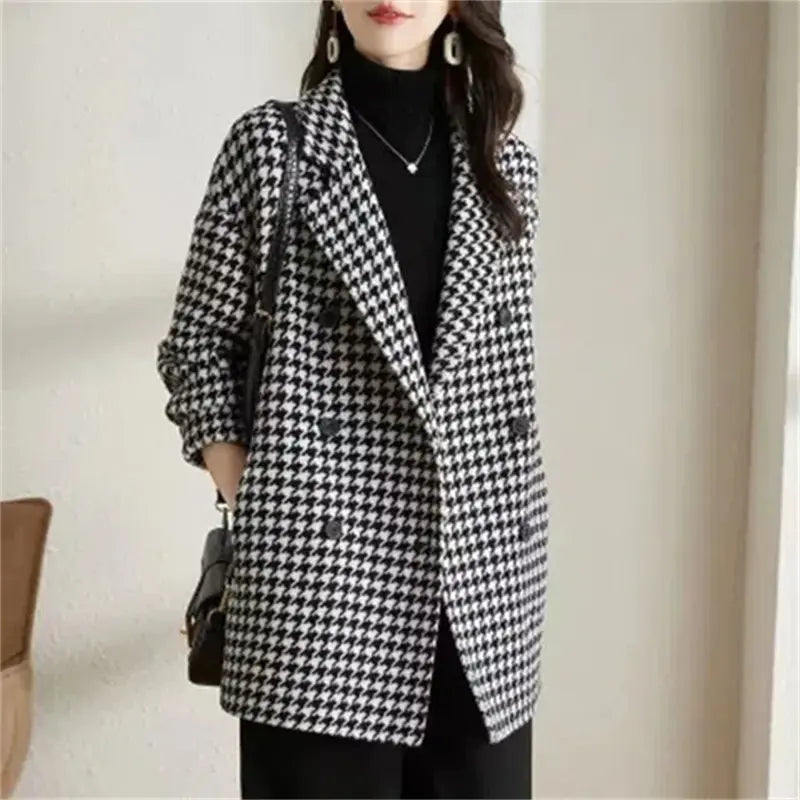 High-End Wool Mid-Length Suit Sweater Jacket for Women