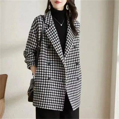 High-End Wool Mid-Length Suit Sweater Jacket for Women