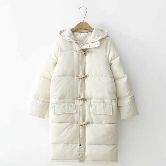 Women's Long Thick Winter Coat with Horn Button