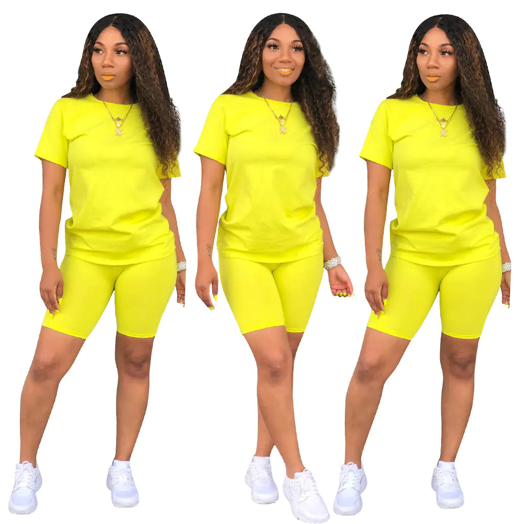 Round Neck Short Sleeve Slim Fit Sports Set (2 Pieces)