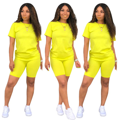 Round Neck Short Sleeve Slim Fit Sports Set (2 Pieces)