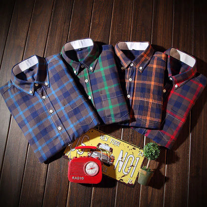 Korean Style Autumn Plaid Shirt for Men (Slim Fit)