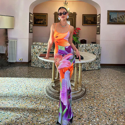 Fashion Print Slip Dress in European and American Style