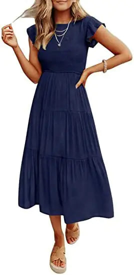 Gathered Layered Short Sleeve Swing Dress