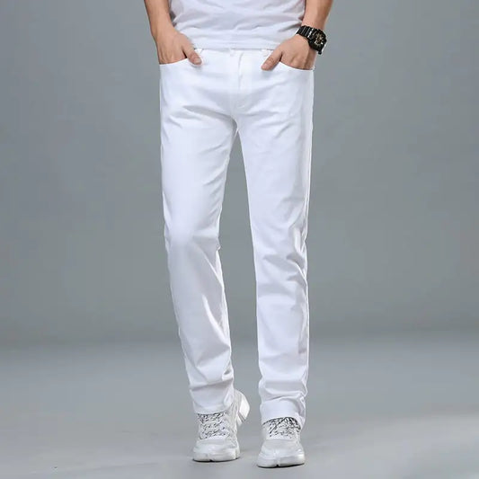 Men's Business Straight-Leg Stretch White Jeans