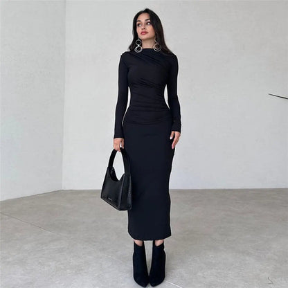Slim-fit High-grade Pure Color Long Sheath Dress