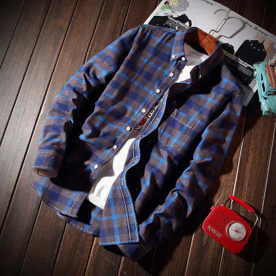 Korean Style Autumn Plaid Shirt for Men (Slim Fit)